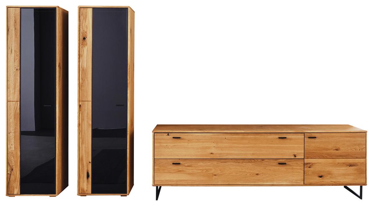 Wohnwand Arezzo Wildeiche B: 333 cm - Wildeiche/Anthrazit, Design, Glas/Holz (333/190/50cm) - MID.YOU