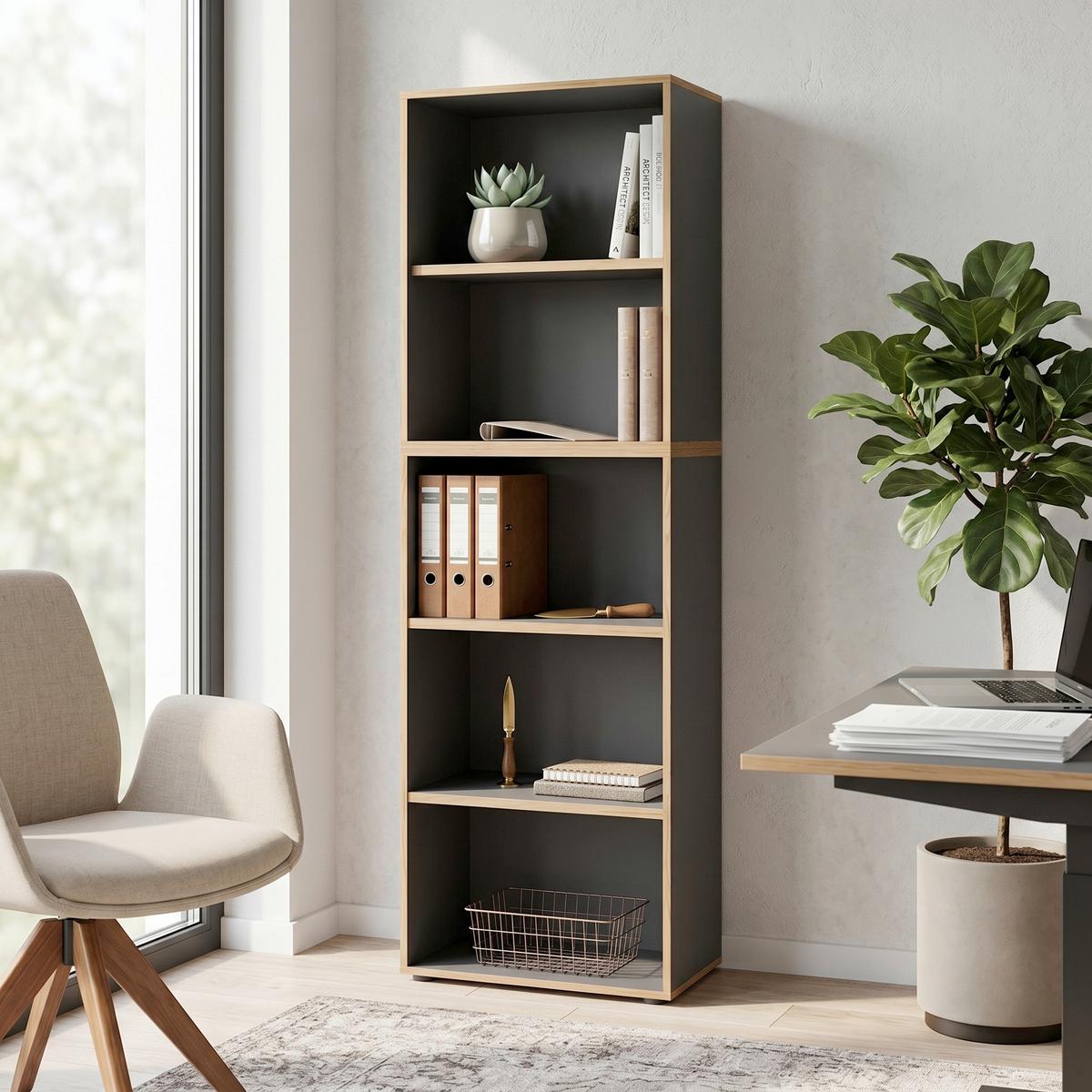 REGÁL NA DOKUMENTY SALIA B60 - černá/antracitová, Design, kompozitní dřevo/plast (60/183/33cm) - P & B