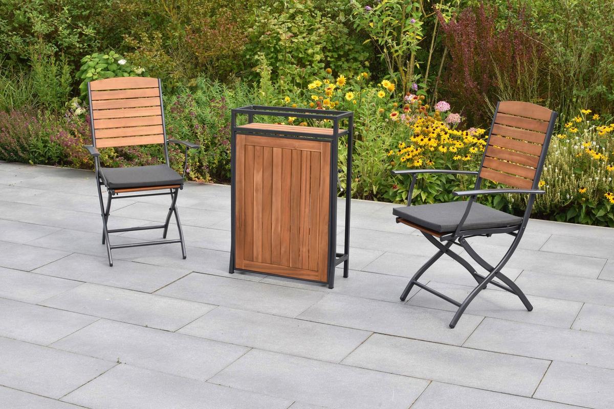 Gartentischgruppe 3tlg. Set - Graphitfarben/Naturfarben, KONVENTIONELL, Holz/Textil - Gardenson