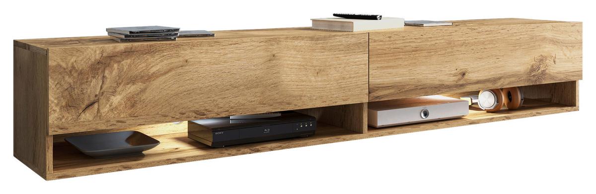 Lowboard B: 180 cm Eiche Wotan Dekor - Eiche Wotan/Grau, LIFESTYLE, Holzwerkstoff (180/30/32cm) - P & B