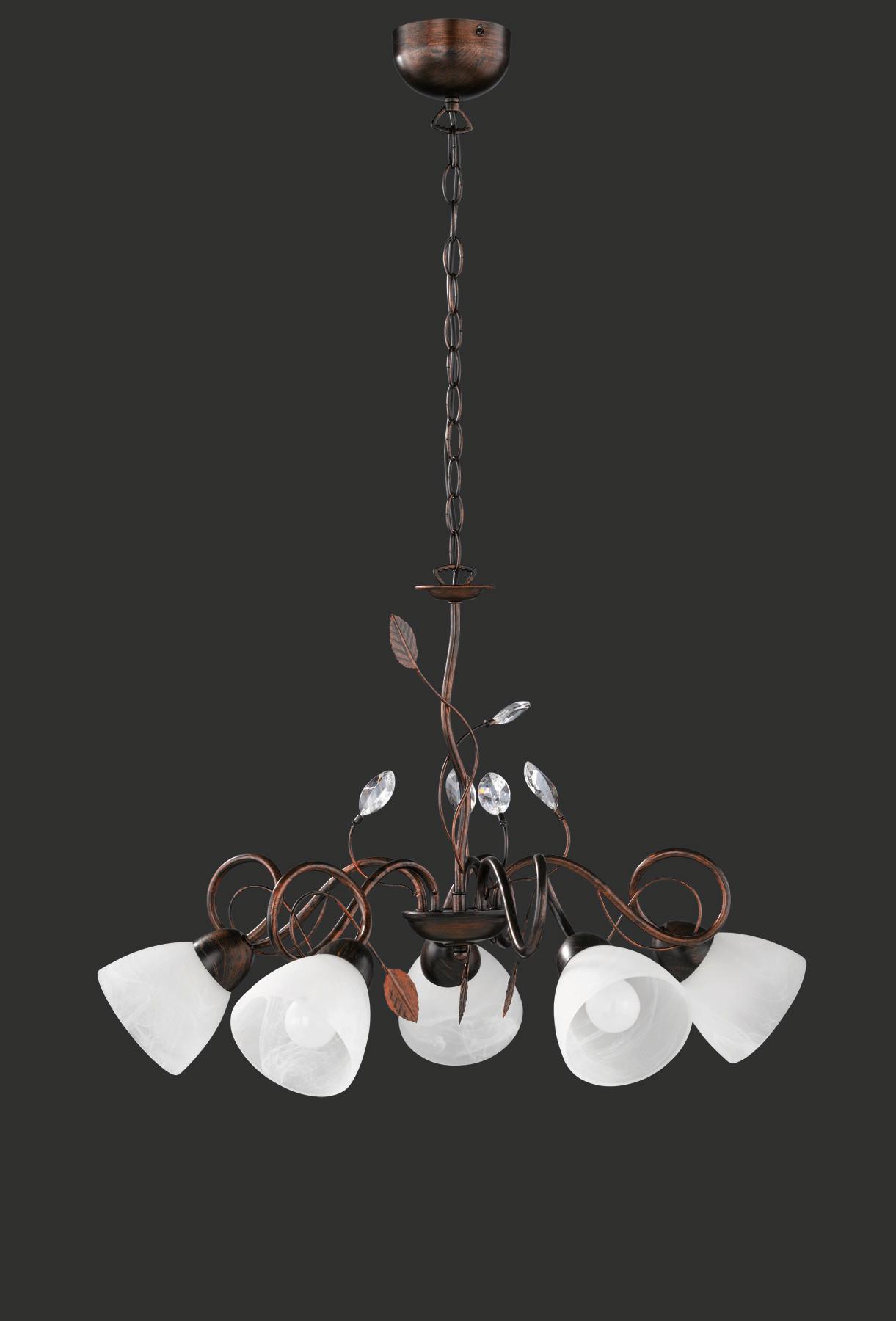 Hängeleuchte Traditio H: 150 cm 5-Flammig Metall/ Glas - Rostfarben/Braun, KONVENTIONELL, Glas/Metall (70/150cm) - Trio Leuchten