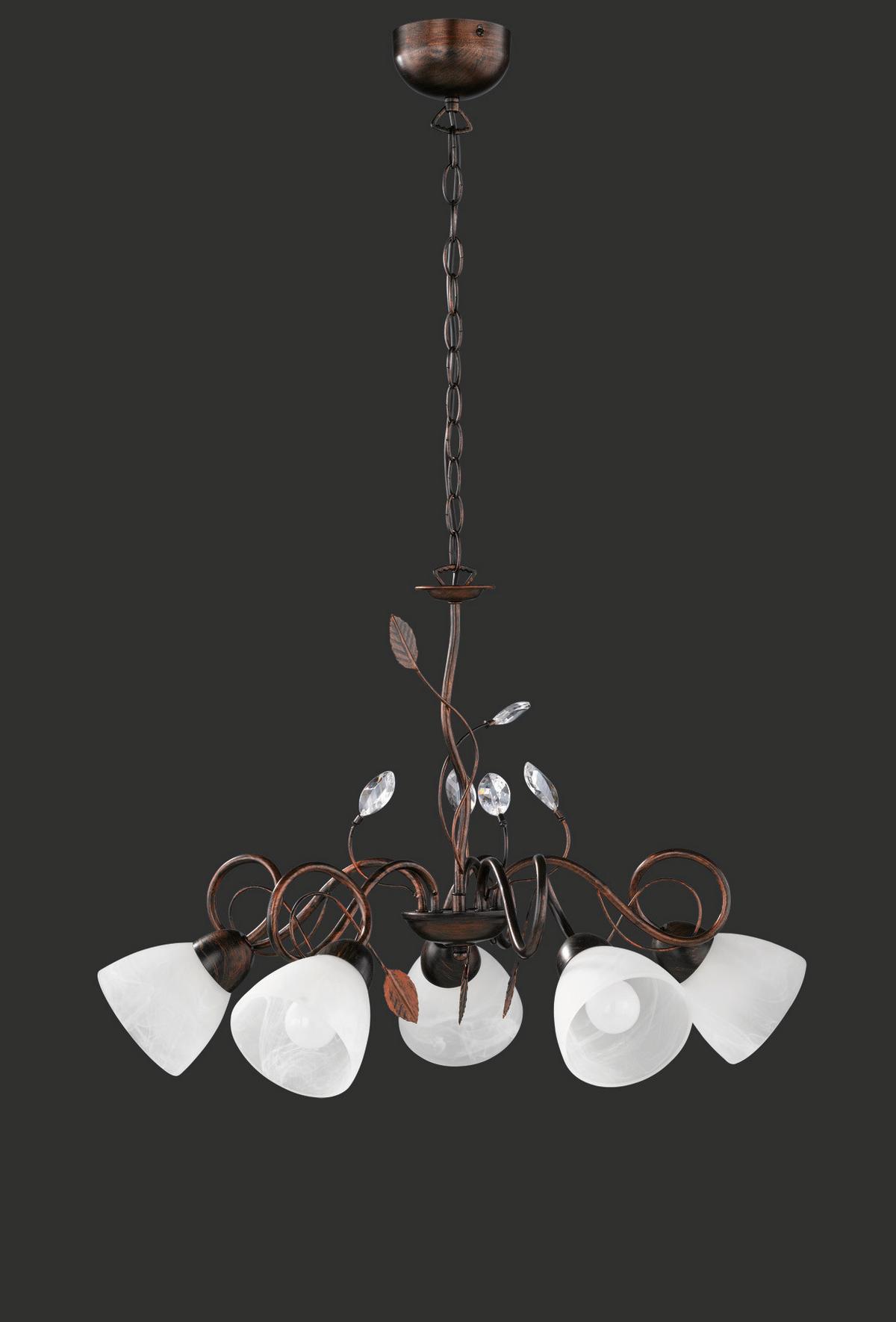 Hängeleuchte Traditio H: 150 cm 5-Flammig Metall/ Glas - Rostfarben/Braun, KONVENTIONELL, Glas/Metall (70/150cm) - Trio Leuchten