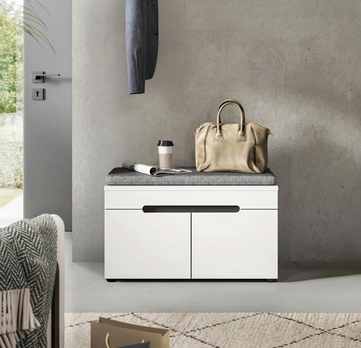 Sitzbank Canu Grau/Weiß B: 80 cm - Schwarz/Weiß, Design, Holzwerkstoff/Textil (80/45/37cm) - Livetastic