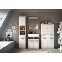 Badezimmer Lambada Eiche Dekor/Weiß B: 171 cm - Weiß Hochglanz/Silberfarben, MODERN, Glas/Holzwerkstoff (171cm) - MID.YOU