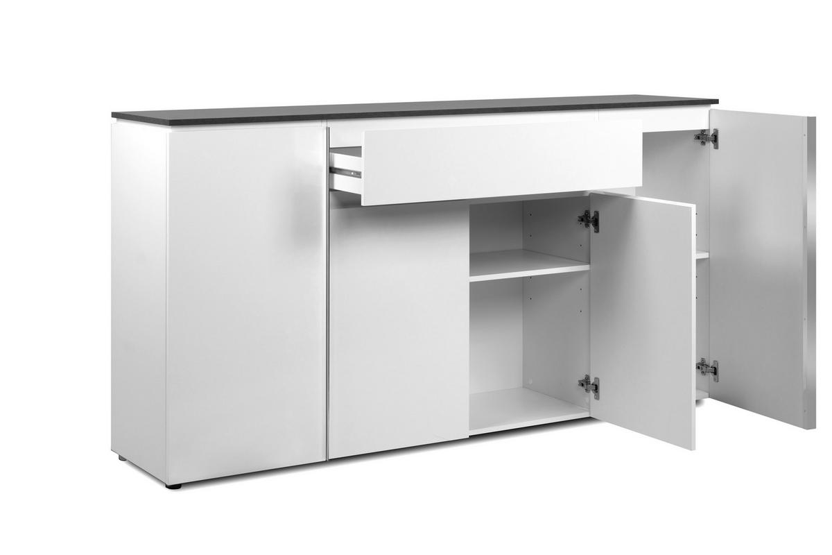 Sideboard Brest 51a - Weiß Hochglanz/Silberfarben, Design, Holzwerkstoff (177,5/92/40cm) - Livetastic