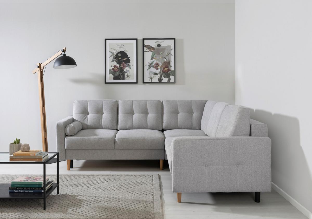 Ecksofa Noret, Hellgrau S: 242x242 Cm - Buchefarben/Hellgrau, Design, Textil (242/242cm) - MID.YOU