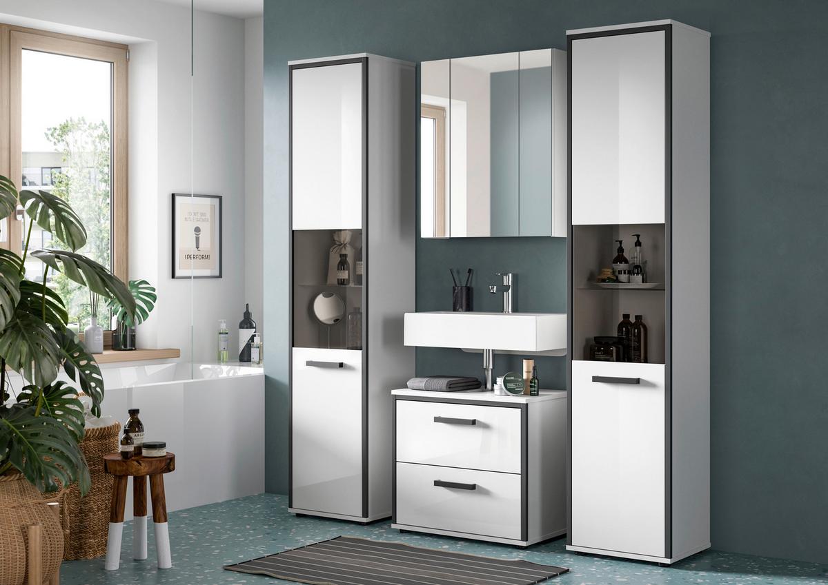 Badezimmer Kojak Weiß Hochglanz K: 140 Cm - Weiß Hochglanz, MODERN, Holzwerkstoff (140cm) - MID.YOU