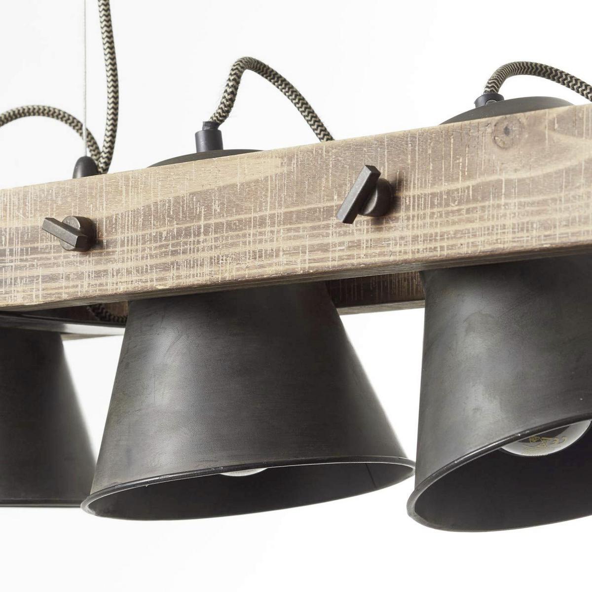 Hängeleuchte 82175/46 Plow - Schwarz, Natur, Holz/Metall (95/20/115cm) - Brilliant