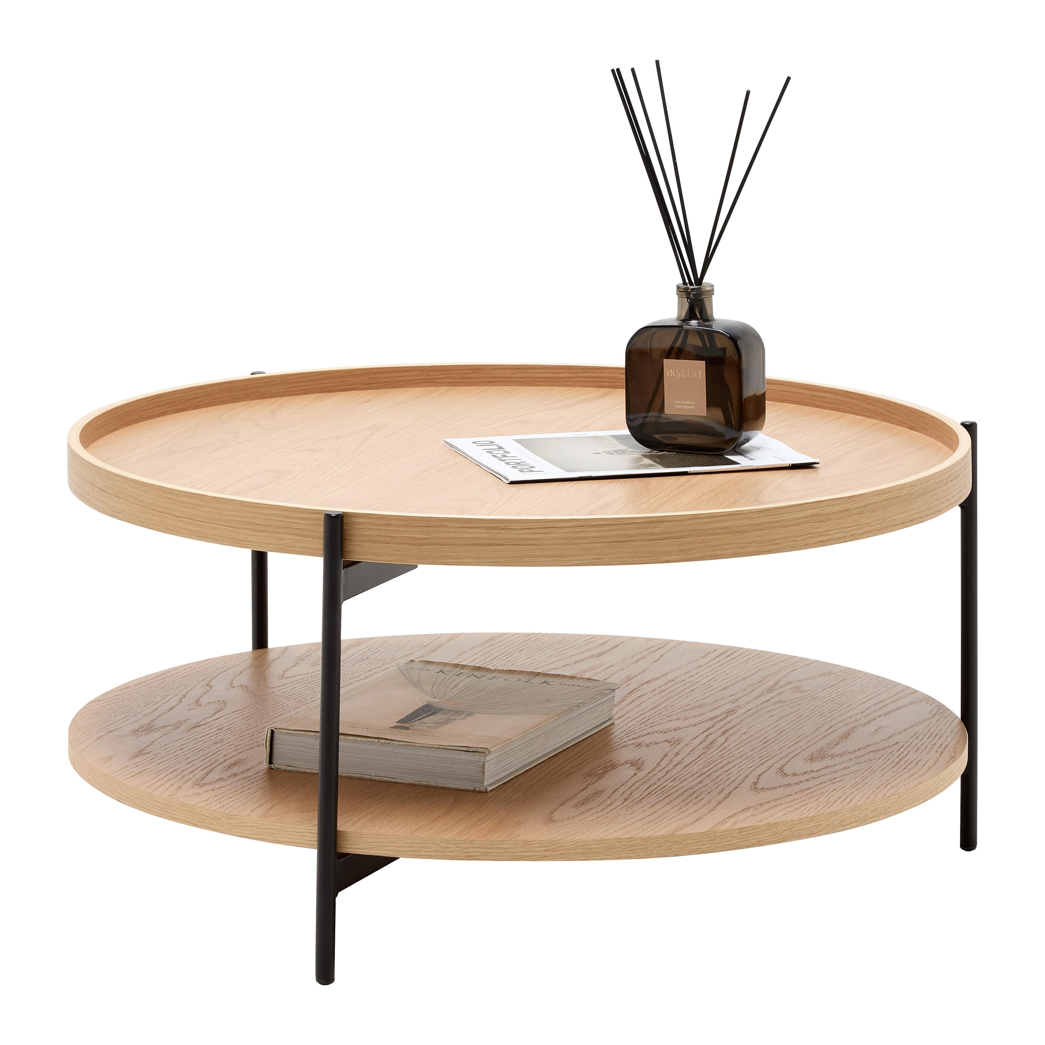 Konferenčný stolík PLATE 80 - čierna/prírodná farba, Modern, kov/kompozitné drevo (80/40/80cm) - Mömax