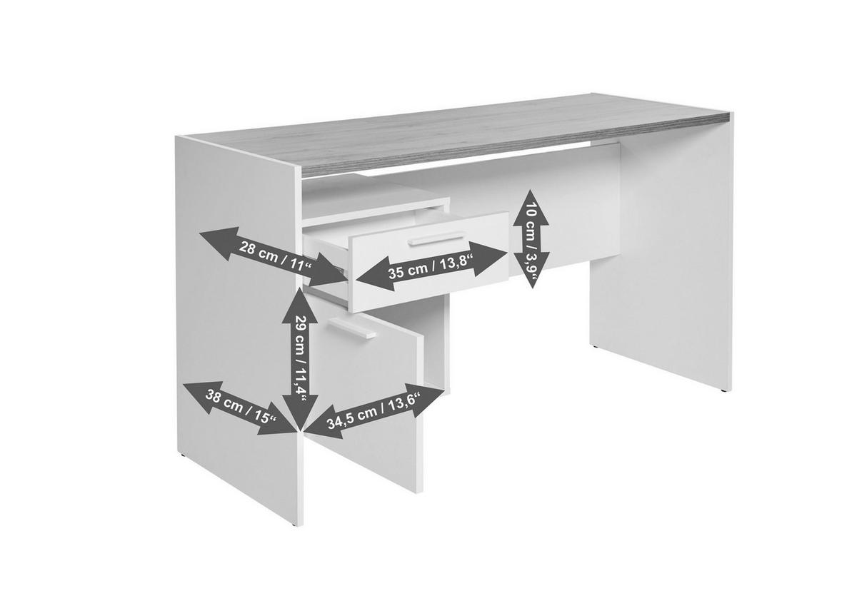 Schreibtisch ml C 130 - Eichefarben/Weiß, KONVENTIONELL, Holzwerkstoff (123/55/74,5cm) - Livetastic