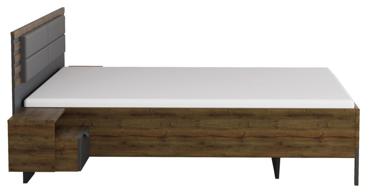 Bettanlage Barea Dunkelgrau Eiche Dekor - Eiche dunkel/Dunkelgrau, MODERN, Holzwerkstoff/Textil (180/200cm) - Rauch Möbel