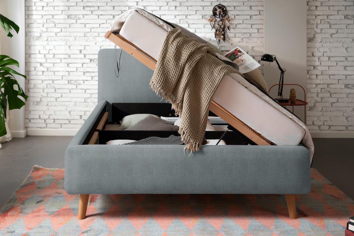 Polsterbett Mattis Herve Türkis 140x200cm - Türkis/Eichefarben, Design, Holz/Textil (140/200cm) - MID.YOU