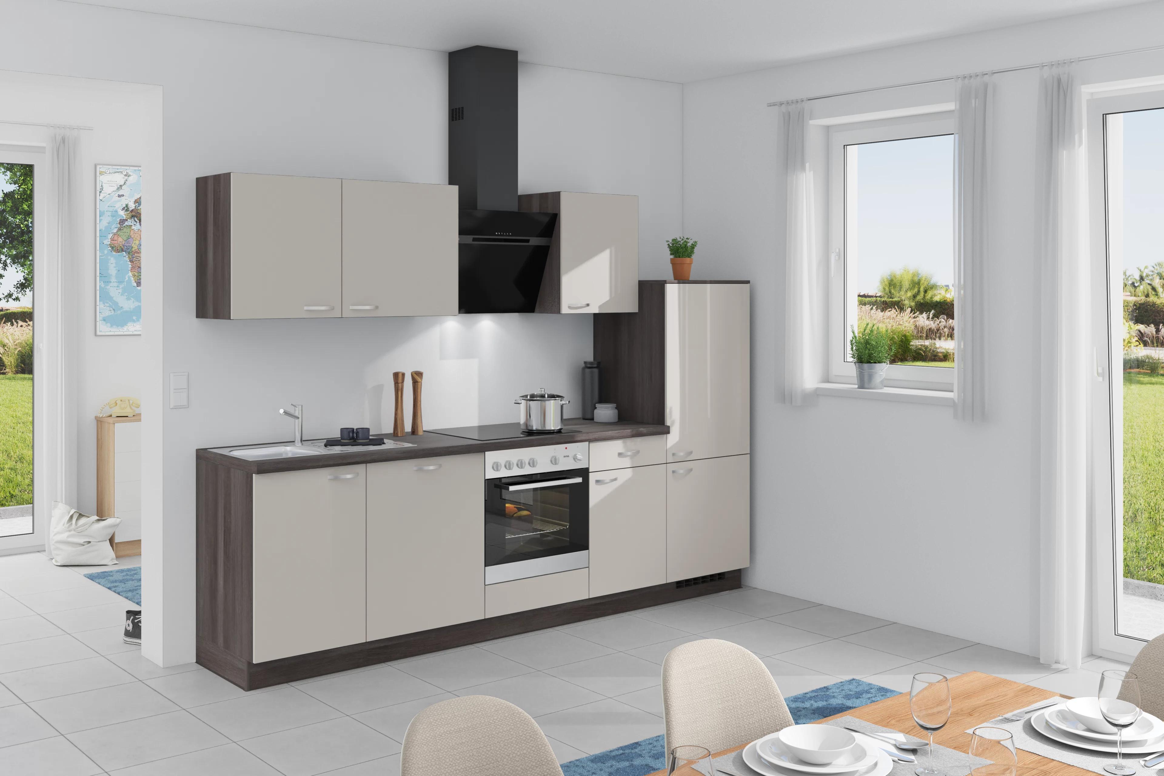 Küchenzeile Win Mit Geräte 280 Cm Crema / Eiche Grau - Eiche grau/Creme, Basics, Holzwerkstoff (280cm) - Express