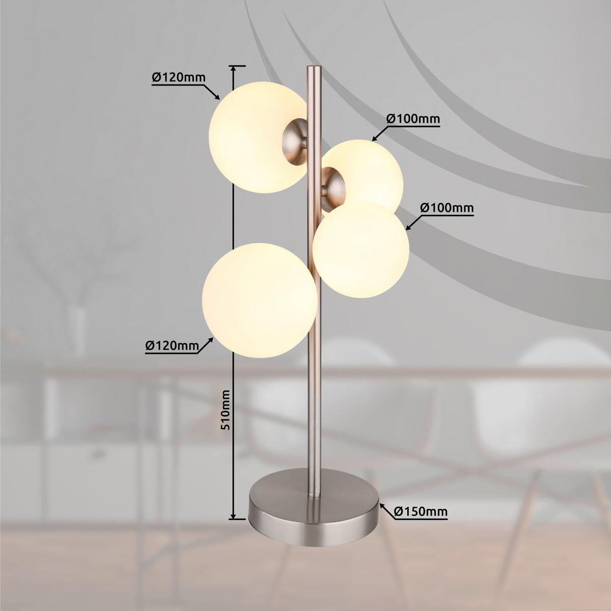 LED-Tischleuchte 56140-4t - Opal/Nickelfarben, KONVENTIONELL, Glas/Kunststoff (27/23cm) - Globo