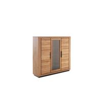 Highboard 156cm Greno Wildeiche Massiv - Wildeiche/Schwarz, ROMANTIK / LANDHAUS, Glas/Holz (153/142/40cm)