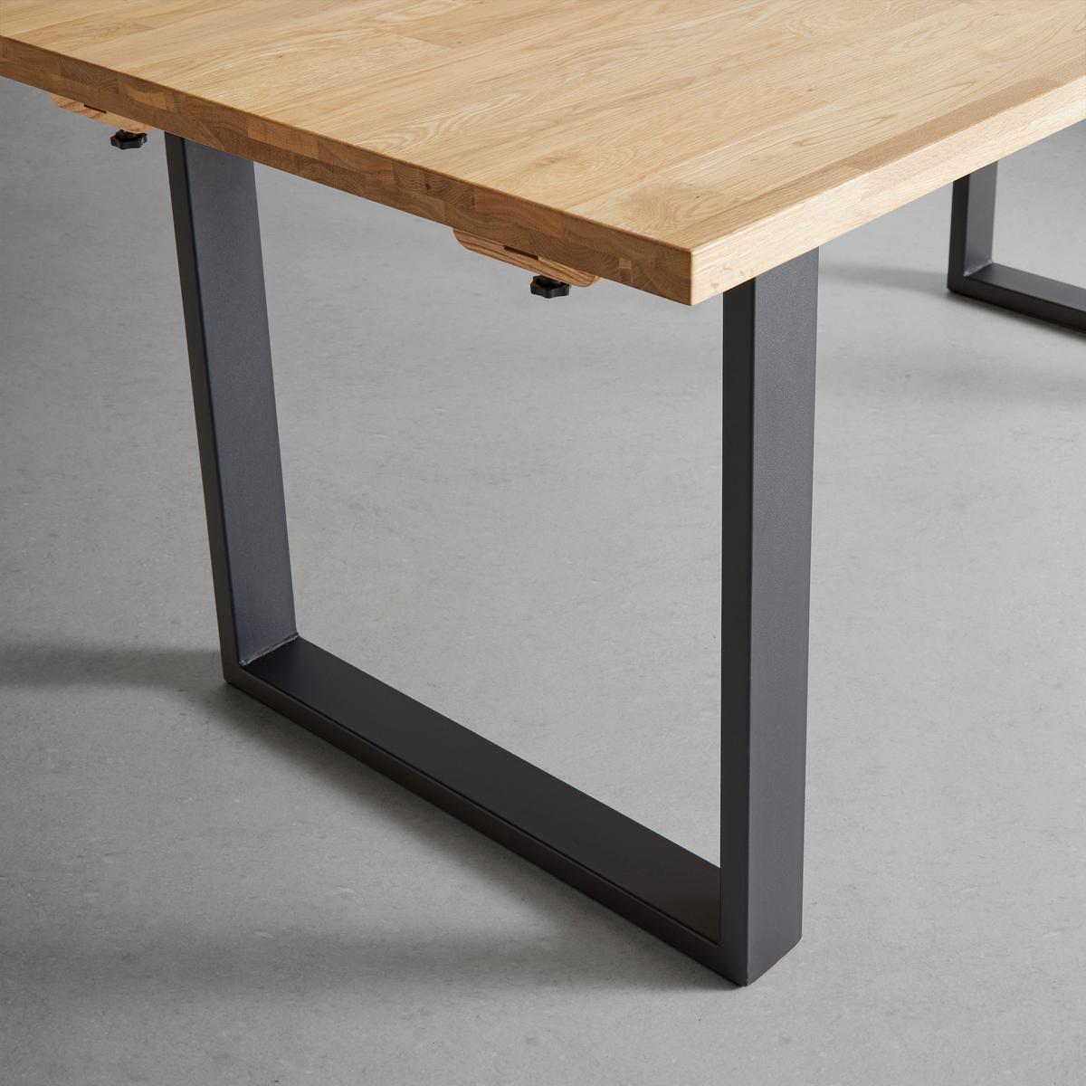 Rozkládací stůl ADAMO masiv 180-220 x 90 cm - černá/barvy dubu, Moderní, kov/dřevo (180-220/90/76cm) - P & B