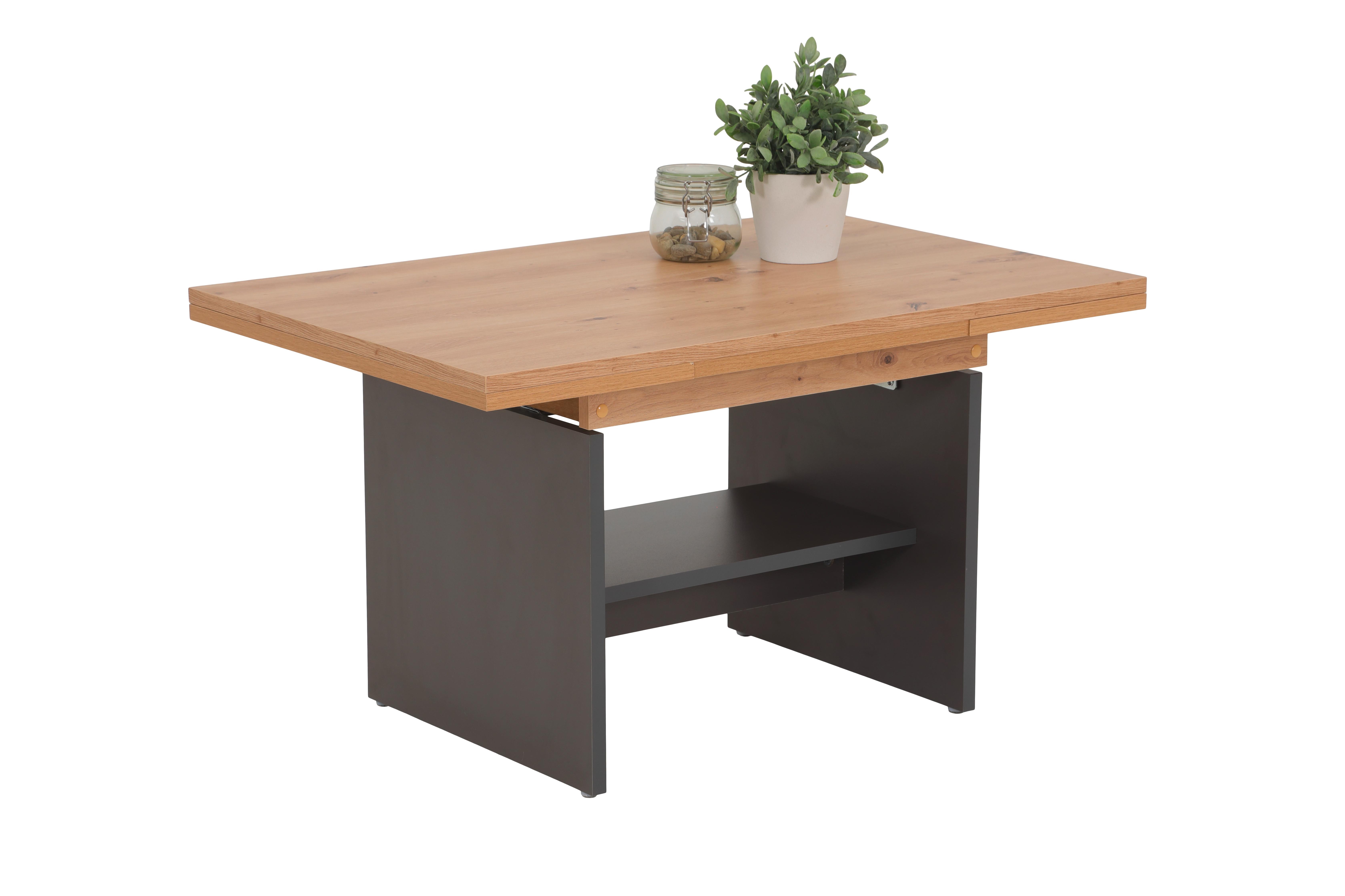 Couchtisch Marcel Eiche Dekor L: 90-142cm - Anthrazit/Eiche Artisan, Design, Holzwerkstoff (90-142/60/47-57cm) - Livetastic