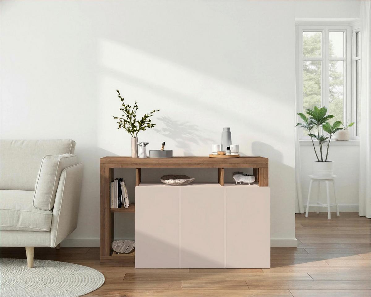 Sideboard Hamburg Eiche Dekor, Kaschmir B: 146cm - Kaschmir/Eichefarben, MODERN, Holzwerkstoff (146/93/42cm)