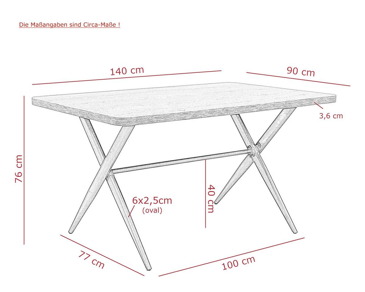 ESSTISCH MENORCA T - Schwarz/Eiche Artisan, MODERN, Holzwerkstoff/Metall (140/76/90cm) - P & B