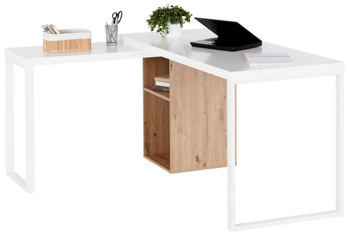 Eckschreibtisch Mit Stauraum B: 140cm H: 75cm Tamara - Eichefarben/Weiß, MODERN, Holzwerkstoff/Metall (140/60/75cm) - MID.YOU