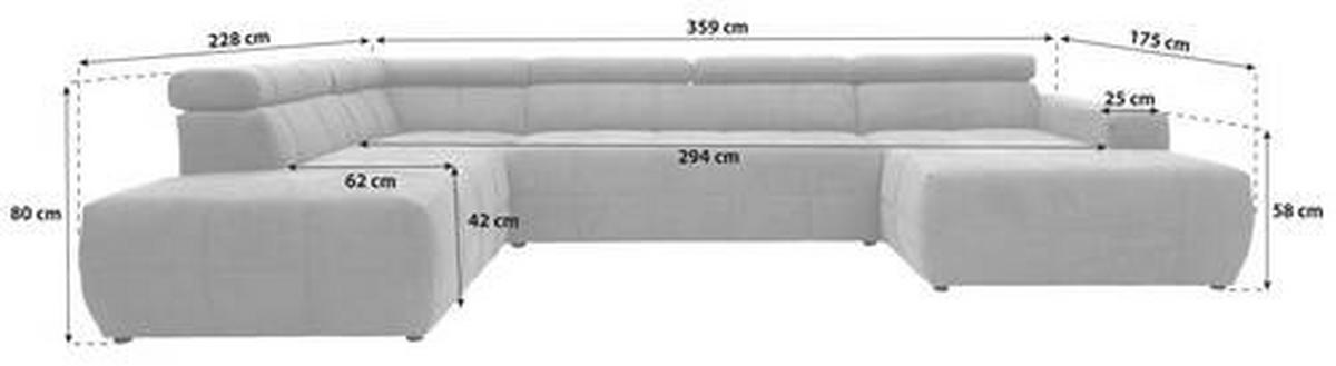 Wohnlandschaft Brandon Kopfteilverstellung Silber - Silberfarben/Schwarz, Design, Textil (228/359/175cm) - MID.YOU