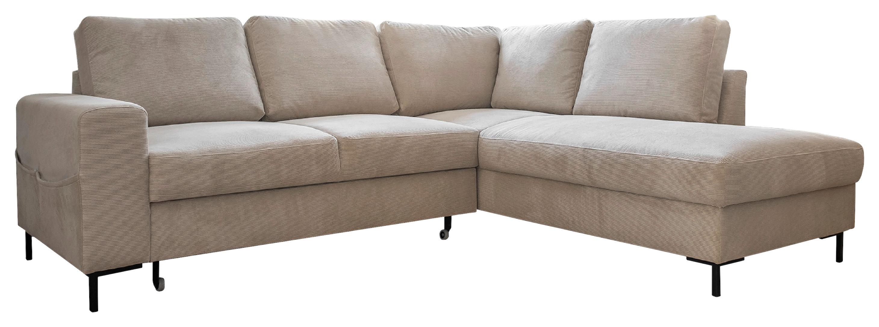 Sedačka LEONIE L, pravá, béžový manšestr - černá/béžová, Design, kov/dřevo (237/197cm)