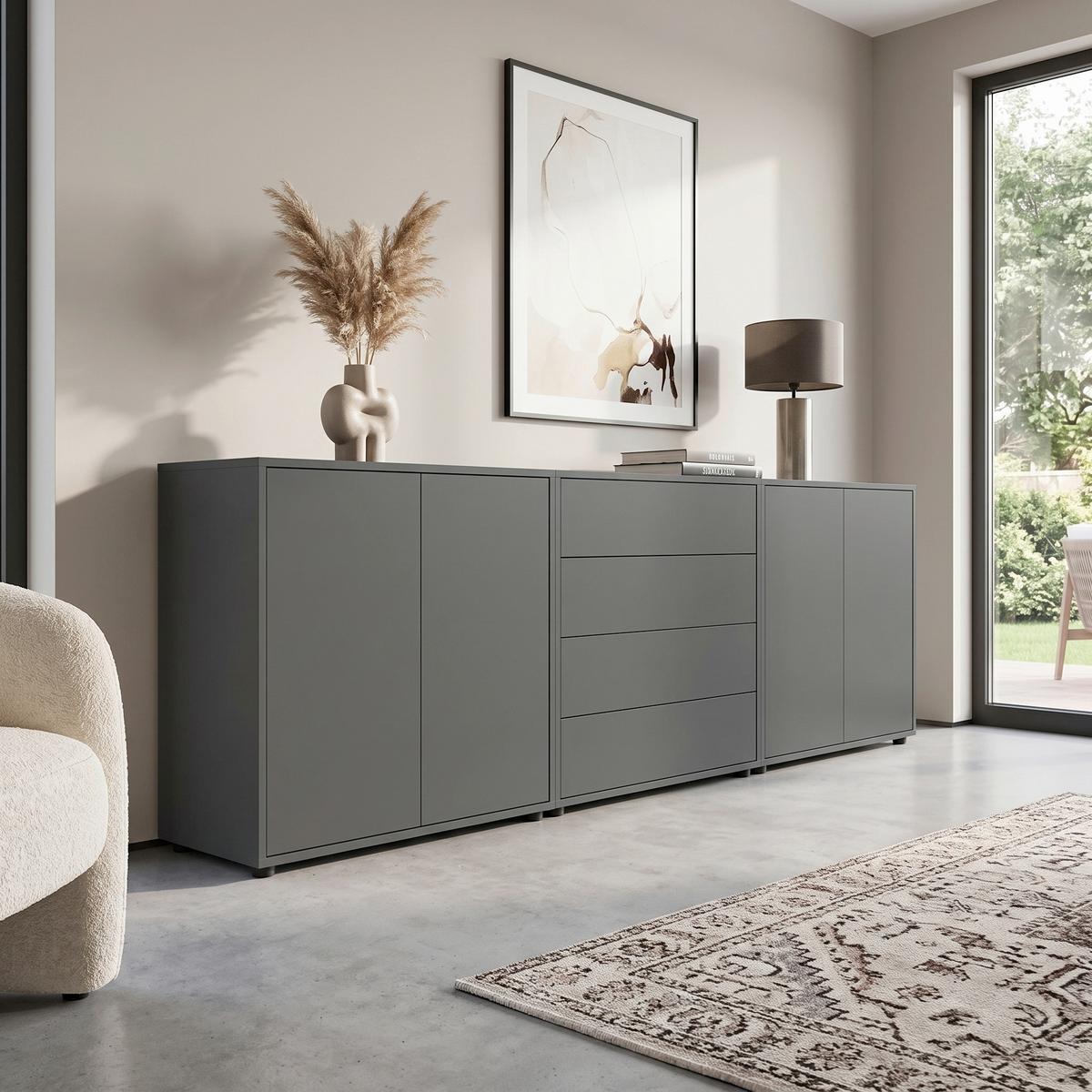 SIDEBOARD Mailand 5 B: 237 cm Weiß - Anthrazit/Schwarz, MODERN, Holzwerkstoff (237/73/33cm) - MID.YOU