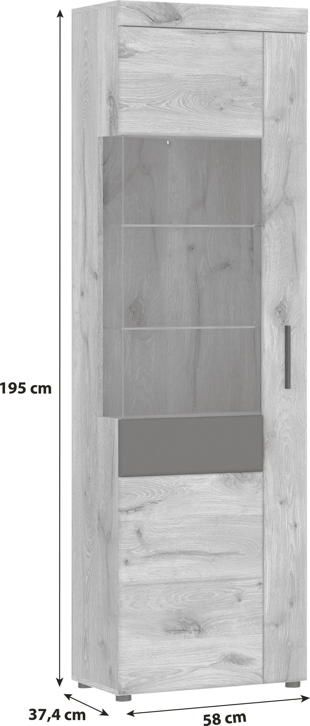 Vitrin Grano - tölgyfa színű/sötétszürke, Trend, faalapú anyag/Üveg (58/195/37,4cm)