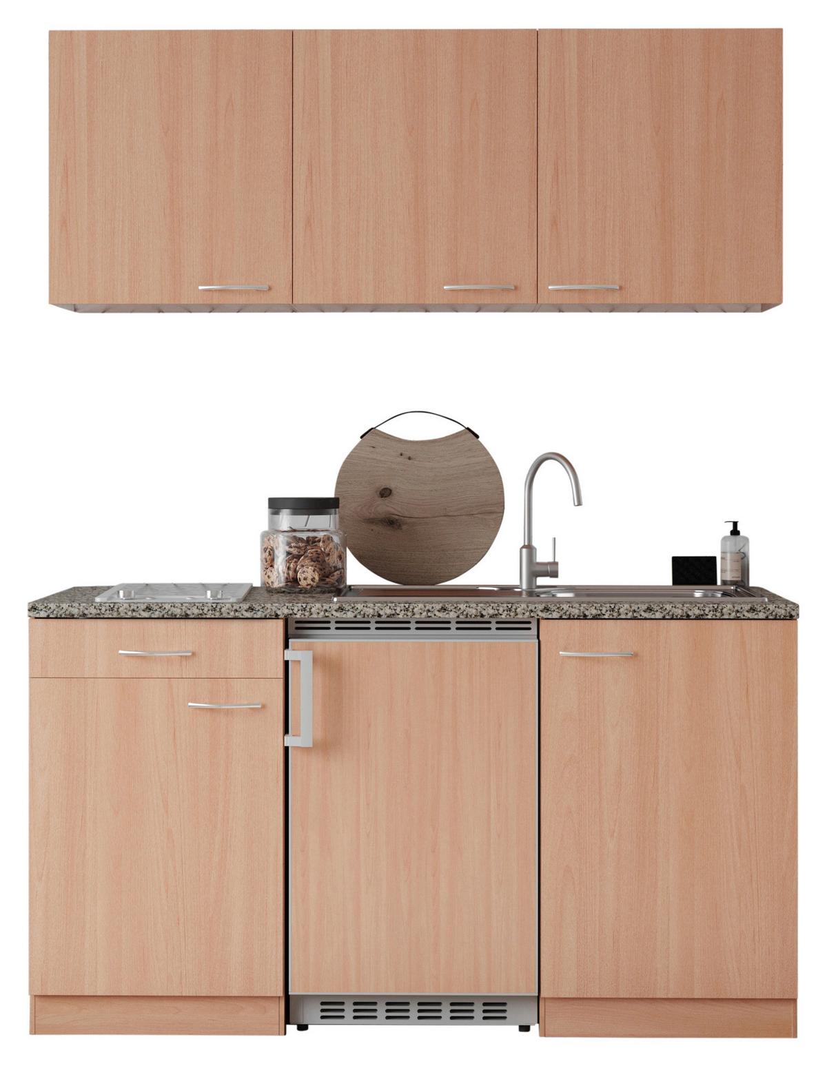 Küchenzeile mit Geräten 150 cm Buche Dekor/Steinoptik - Buchefarben/Grau, KONVENTIONELL, Holzwerkstoff (150cm) - Respekta