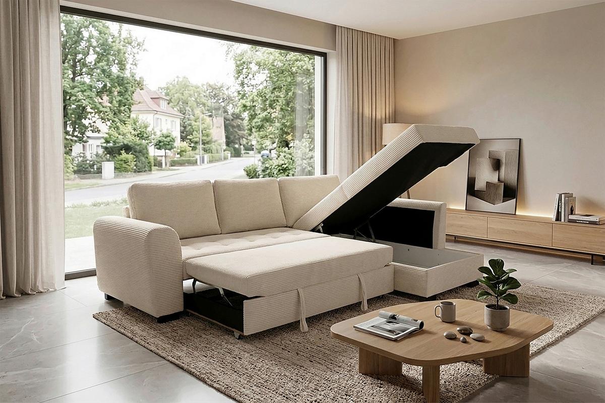 Ecksofa John Creme S: 239x178 cm - Creme/Schwarz, Trend, Textil (239/178cm)