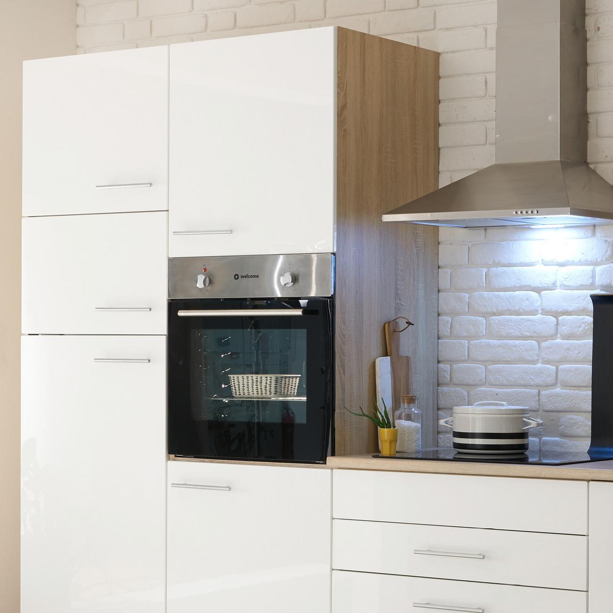 Küchenzeile Laurel ohne Geräte 310 cm Eiche/Weiß Hochglanz - Weiß/Sonoma Eiche, MODERN, Holzwerkstoff (310cm) - MID.YOU