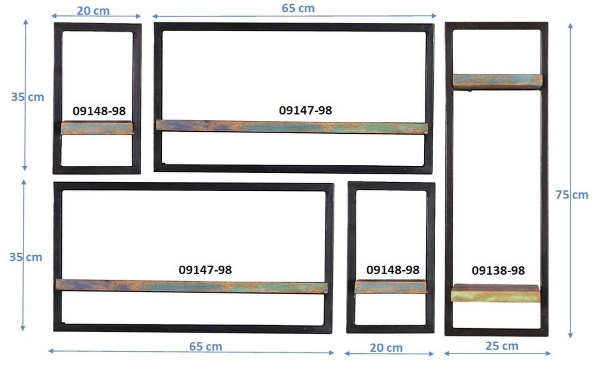 Wandregalset Multicolor/schwarz B: 120cm - Multicolor/Schwarz, Design, Holz/Metall (120/75/25cm) - MID.YOU