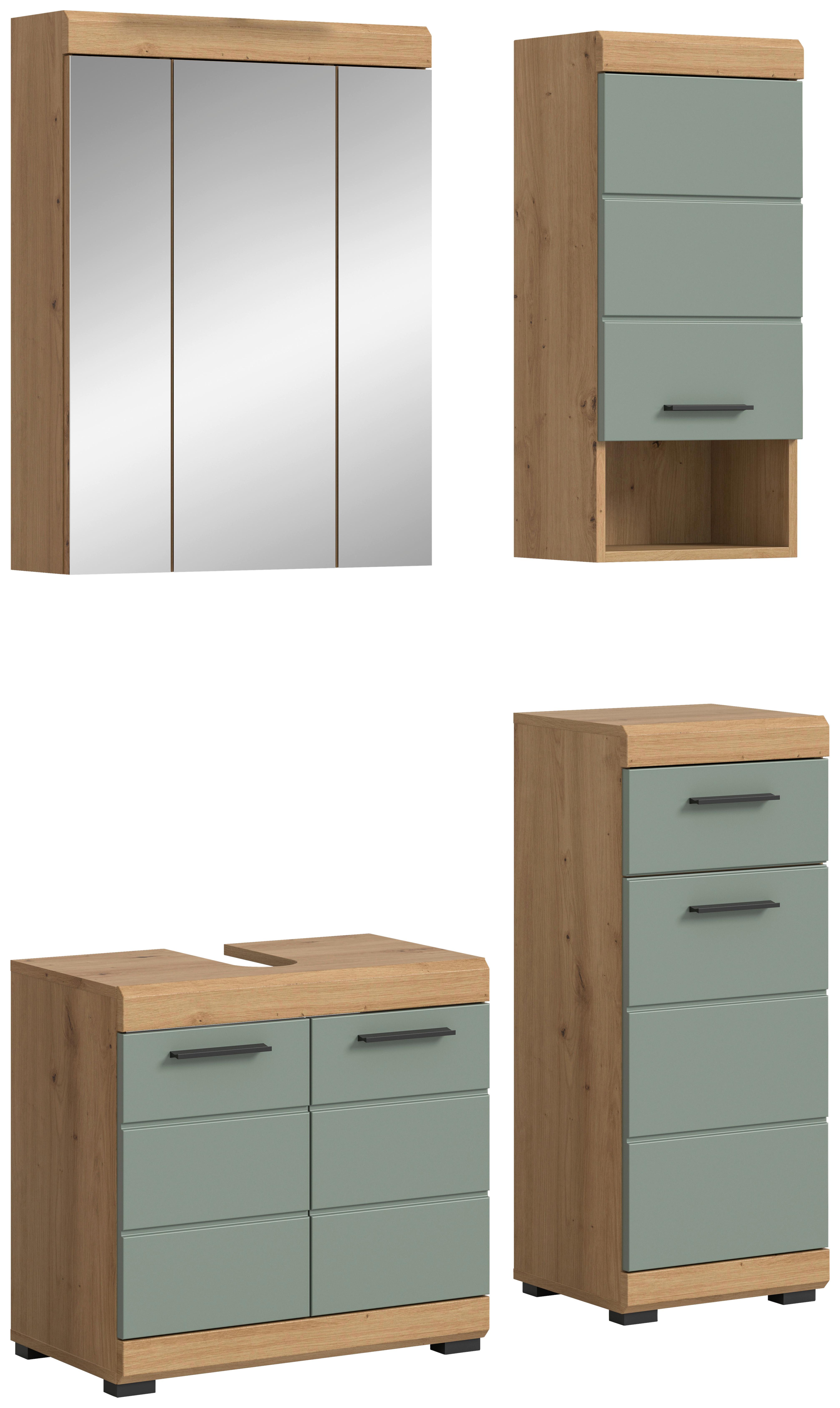 Badezimmer Scout Eiche Dekor/Salbeigrün B: 97cm - Salbeigrün/Eichefarben, MODERN, Glas/Holzwerkstoff (97cm) - MID.YOU