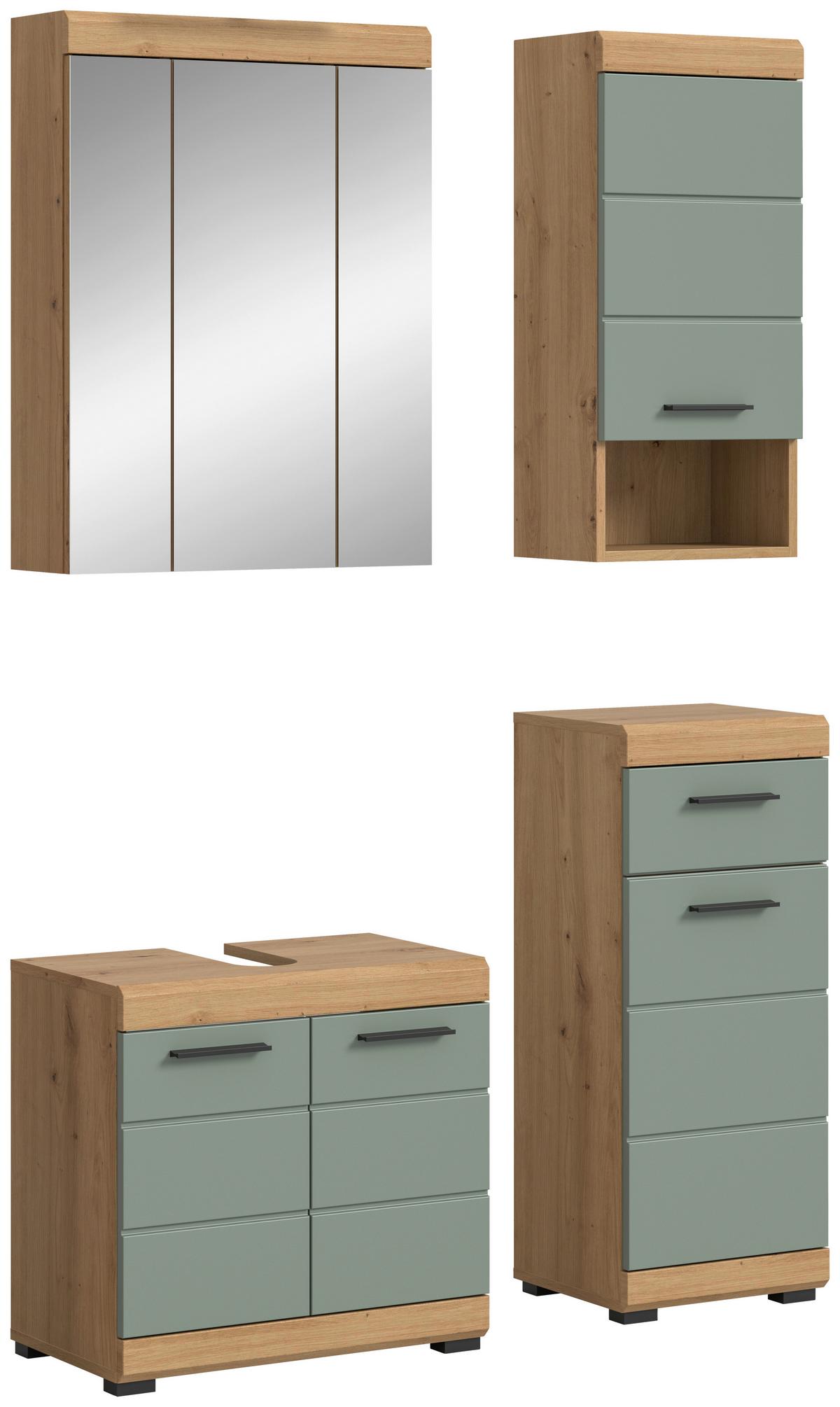 Badezimmer Scout Eiche Dekor/Salbeigrün B: 97cm - Salbeigrün/Eichefarben, MODERN, Glas/Holzwerkstoff (97cm) - MID.YOU