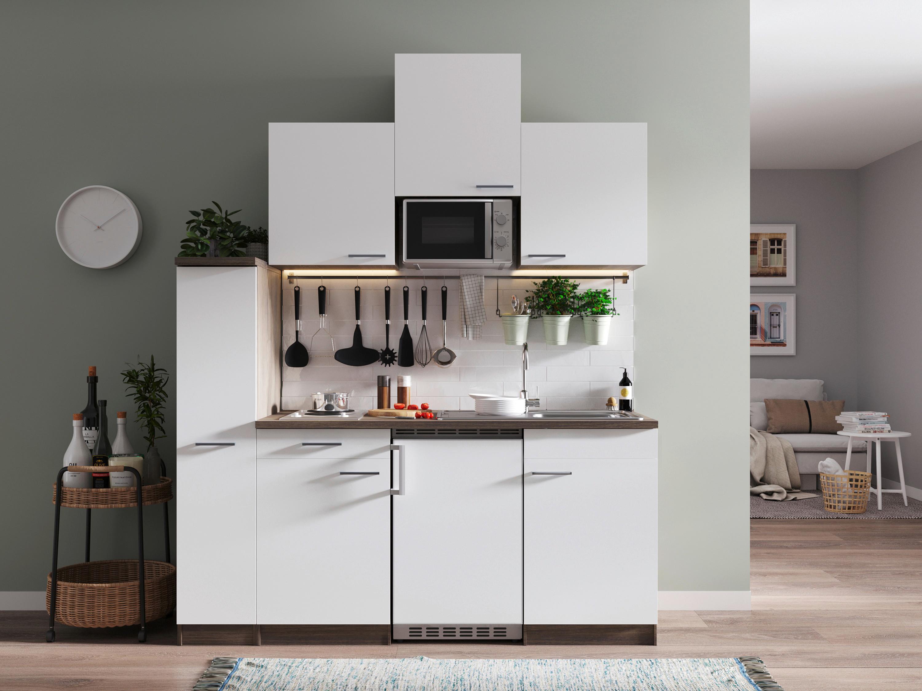 KÜCHENBLOCK OLIVER SINGLEKÜCHE 180 CM - Eichefarben/Weiß, Basics, Holzwerkstoff (180cm) - Respekta