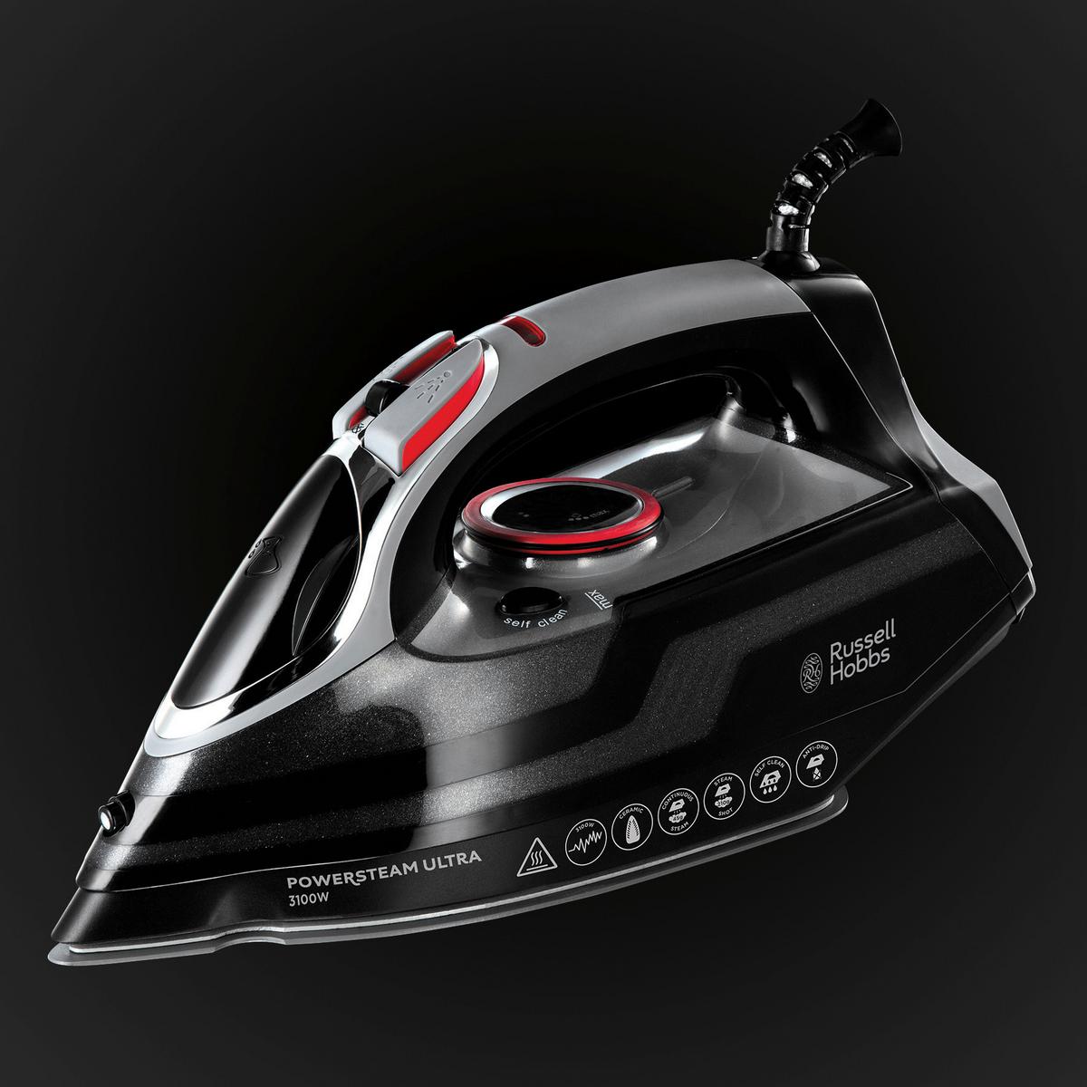 Dampfbügeleisen Powersteam Ultra - Rot/Silberfarben, Basics, Keramik/Kunststoff (14,3/17,0/32,9cm) - Russell Hobbs