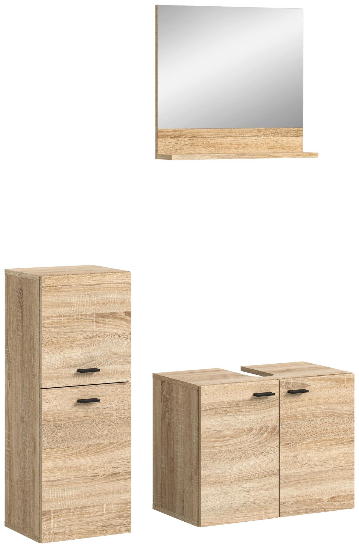 Badezimmer Boston Sonoma Eiche Dekor - Schwarz/Sonoma Eiche, MODERN, Glas/Holzwerkstoff (87cm) - MID.YOU