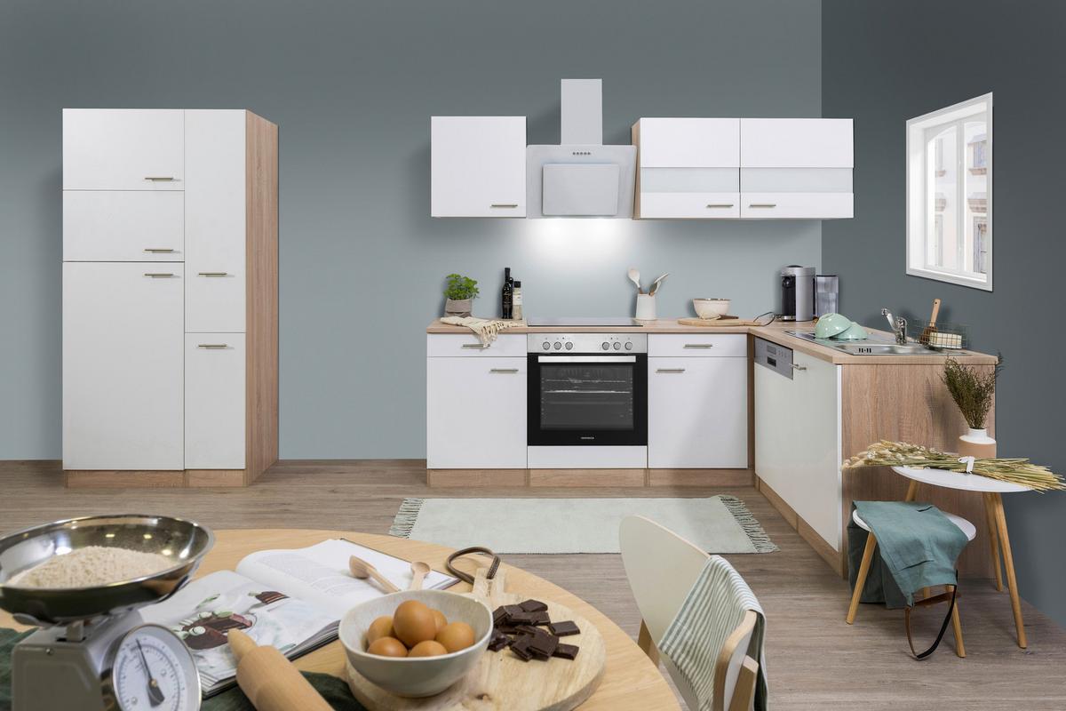 Eckküche Economy mit Geräten 172 cm Weiß/Eichefarben - Eichefarben/Weiß, Basics, Glas/Holzwerkstoff (310/172cm) - Respekta