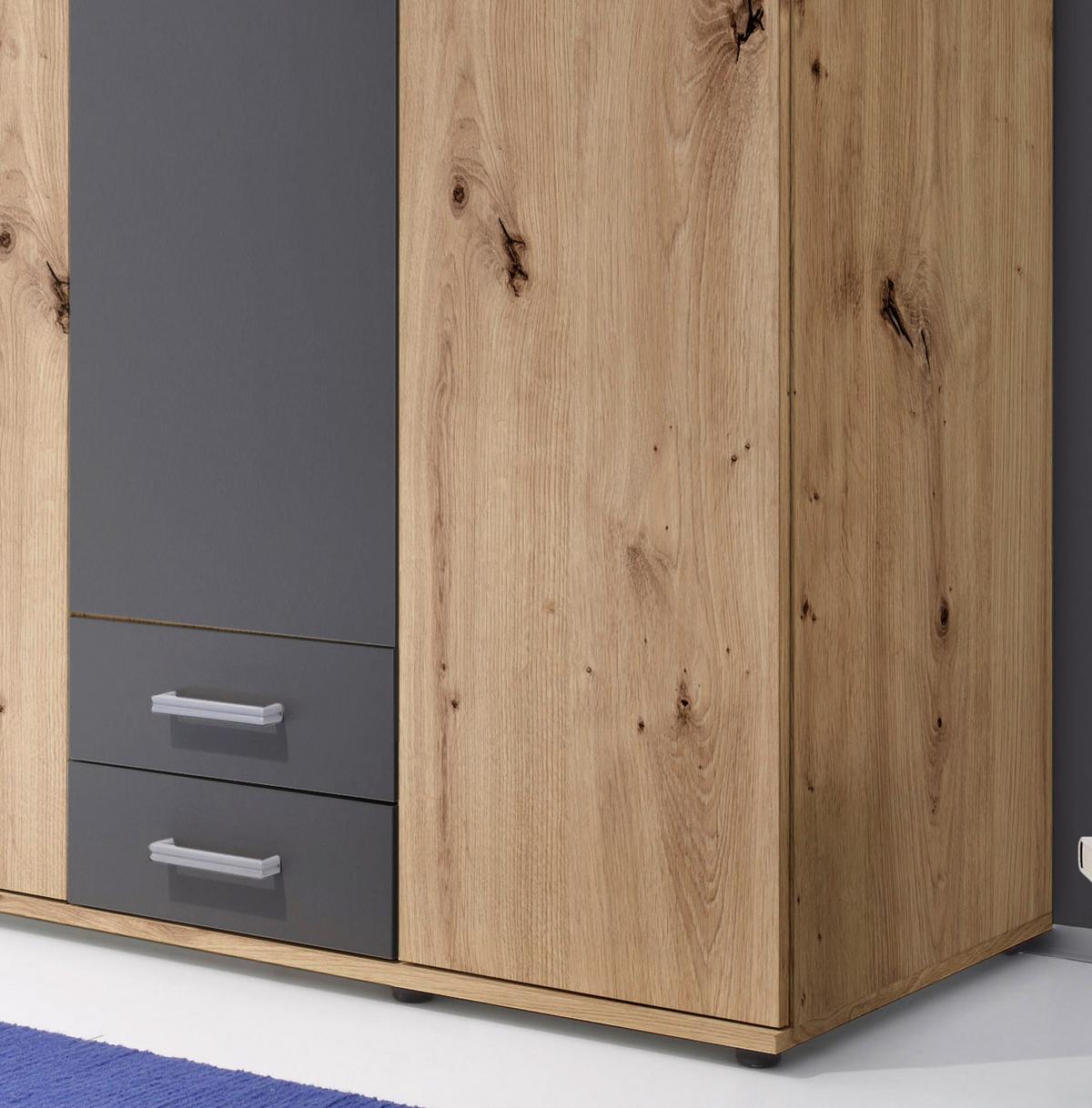 Skříň s otočnými dveřmi PAUL š.120cm, dub Artisan/grafit - bílá/barvy grafitu, Romantický / Rustikální, kompozitní dřevo/plast (119,6/196,3/53,5cm)