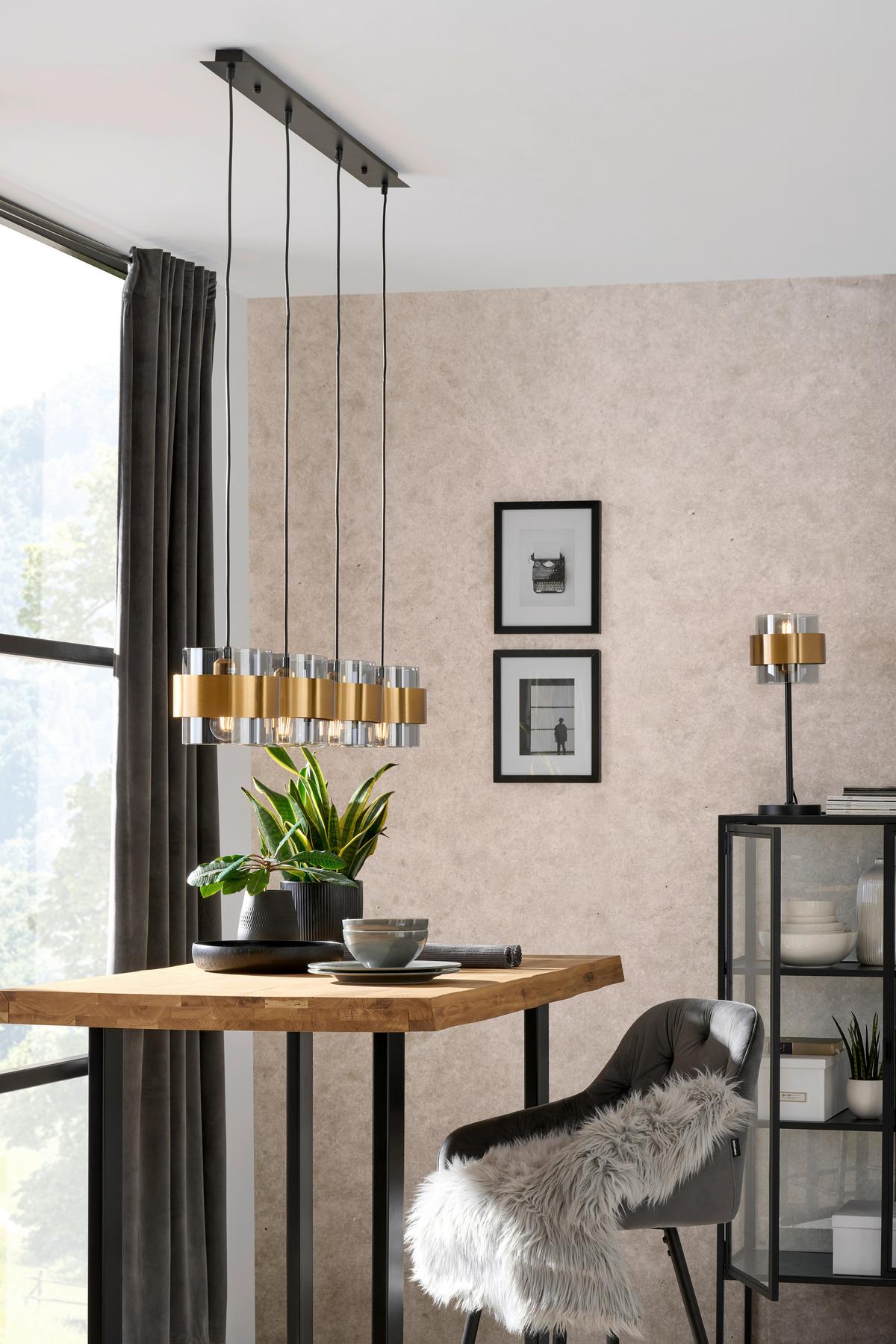 Függőlámpa 15560-4h - fekete/sárgarézszínű, Design, üveg/fém (111/18/120cm)
