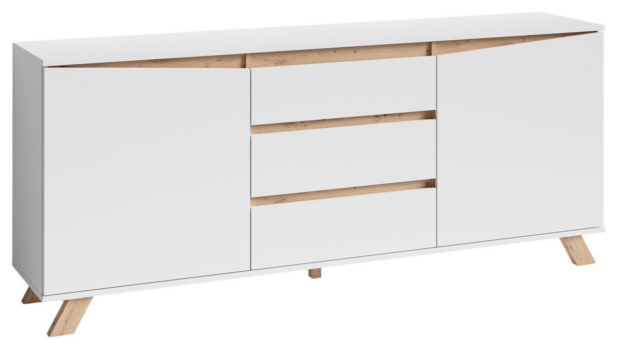Sideboard B: 180 cm Valentin 03, Weiß/Eiche Dekor - Eiche Artisan/Weiß, MODERN, Holzwerkstoff (180/76/38cm) - MID.YOU