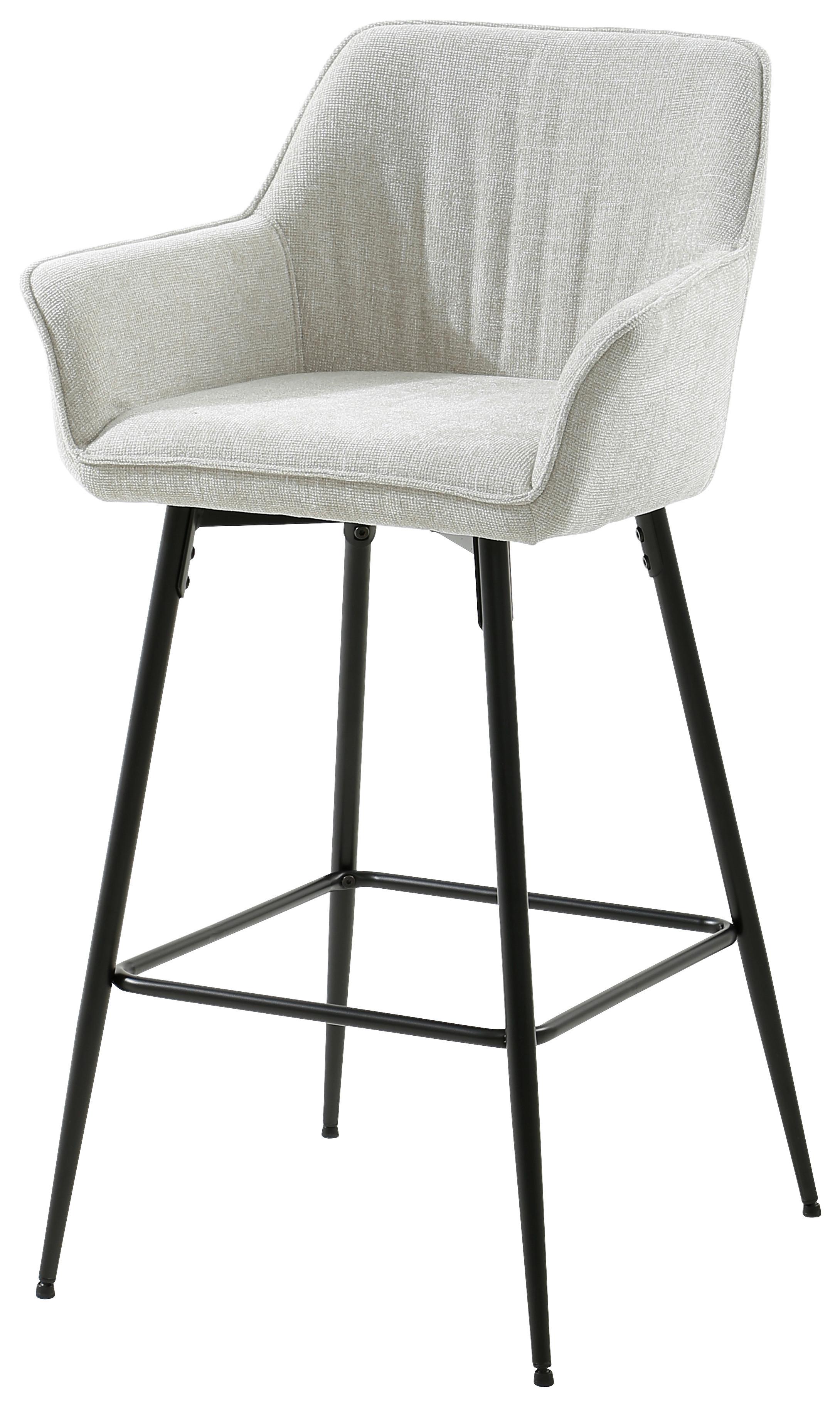 Barhocker Pim mit Armlehne Leinenoptik Beige, B: 57 cm - Beige/Schwarz, KONVENTIONELL, Holz/Textil (57/105/57cm) - MID.YOU