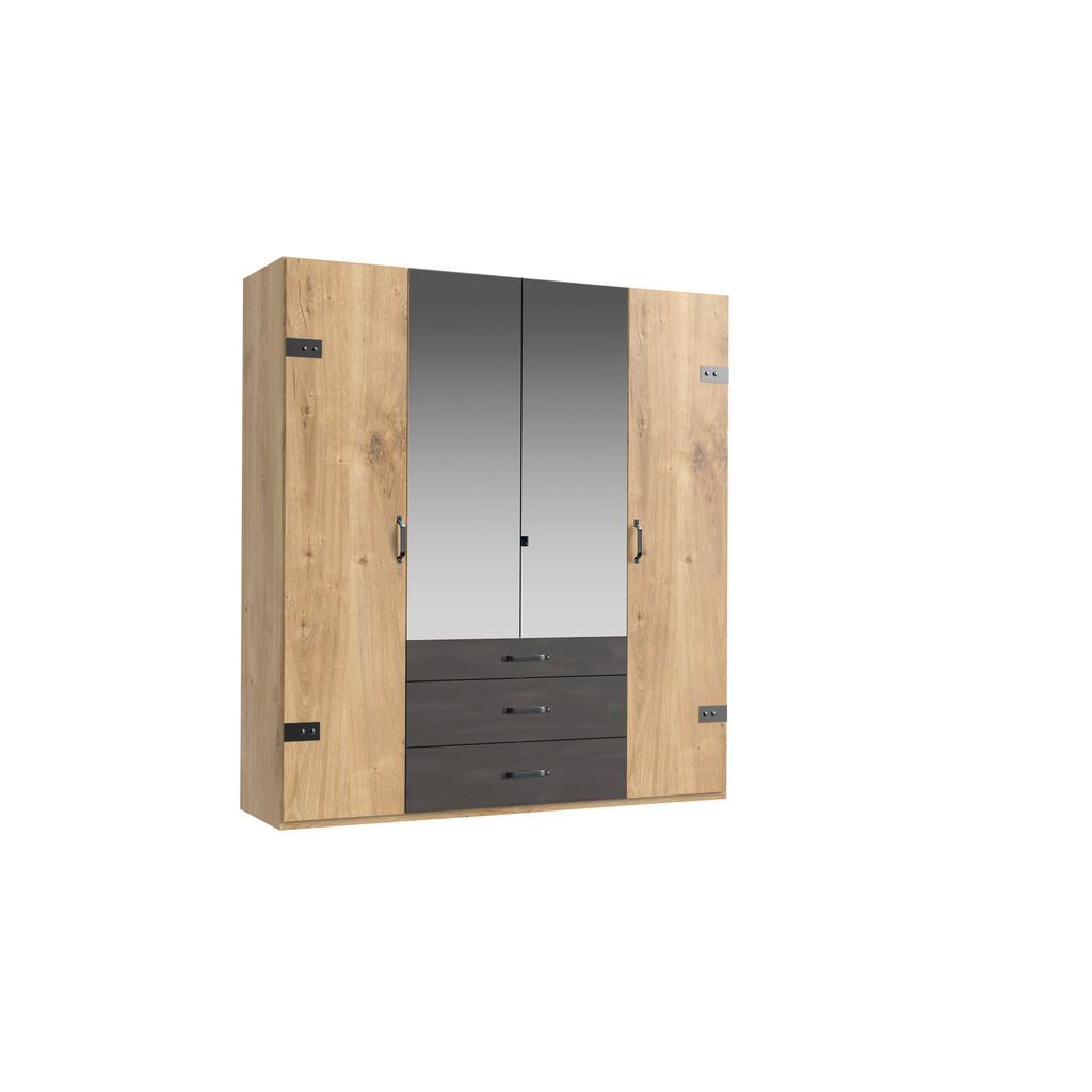 Drehtürenschrank mit Spiegel + Laden 200cm Detroit, Eiche
