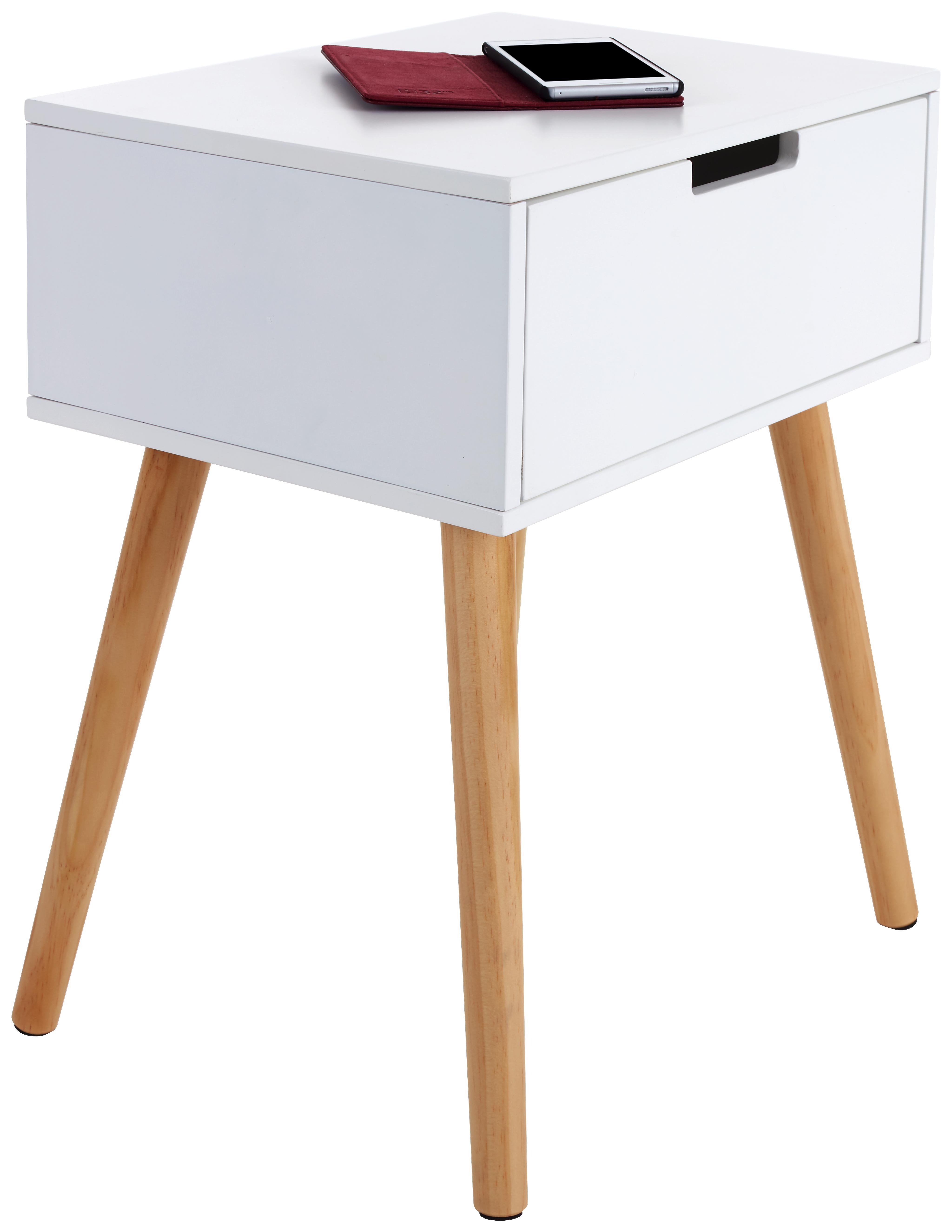 Nachtkästchen LEVI aus Holzdekor Regal 52 cm breit, Kiefer Holz Massiv, Farbe: Weiß, Höhe