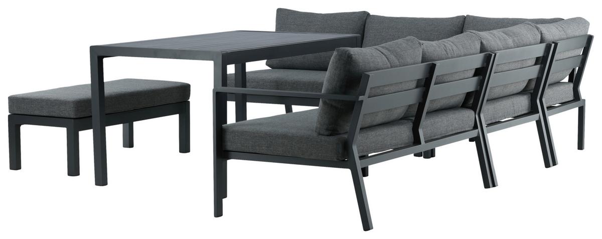 Loungegarnitur 5-Tlg Ramos aus Metall/Textil mit Kissen - Schwarz/Grau, KONVENTIONELL, Textil/Metall (294/210cm) - Gardenson