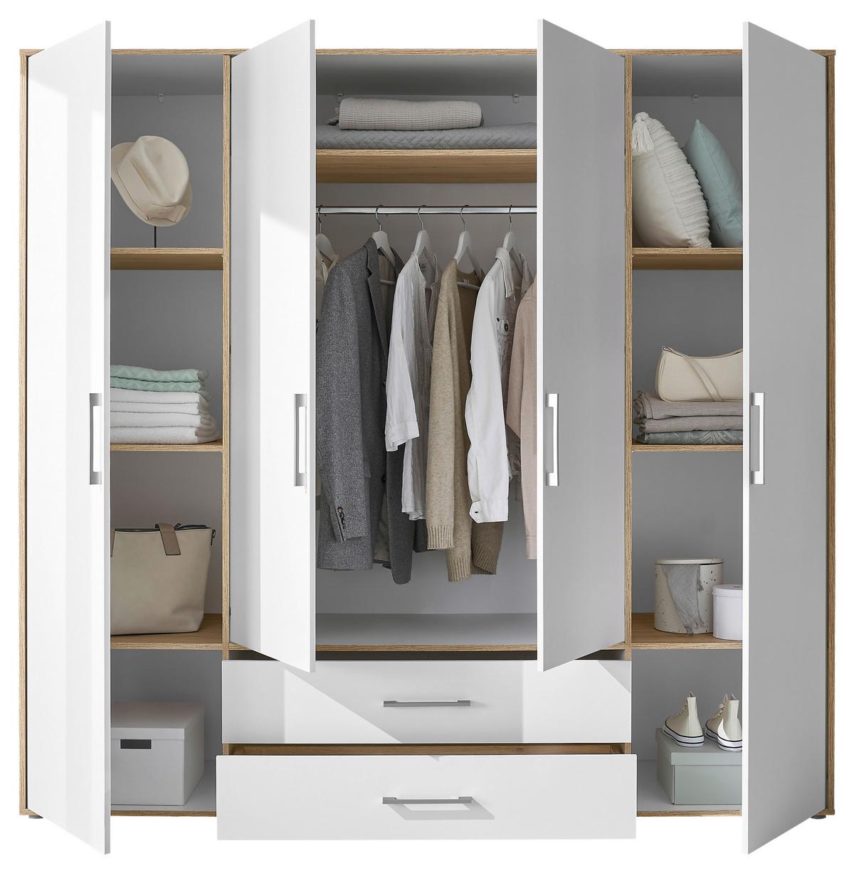 Kleiderschrank 4trg Lembo Artisan Eiche/weiß 206cm - Weiß/Eiche Artisan, Basics, Holzwerkstoff (206/195/60cm)