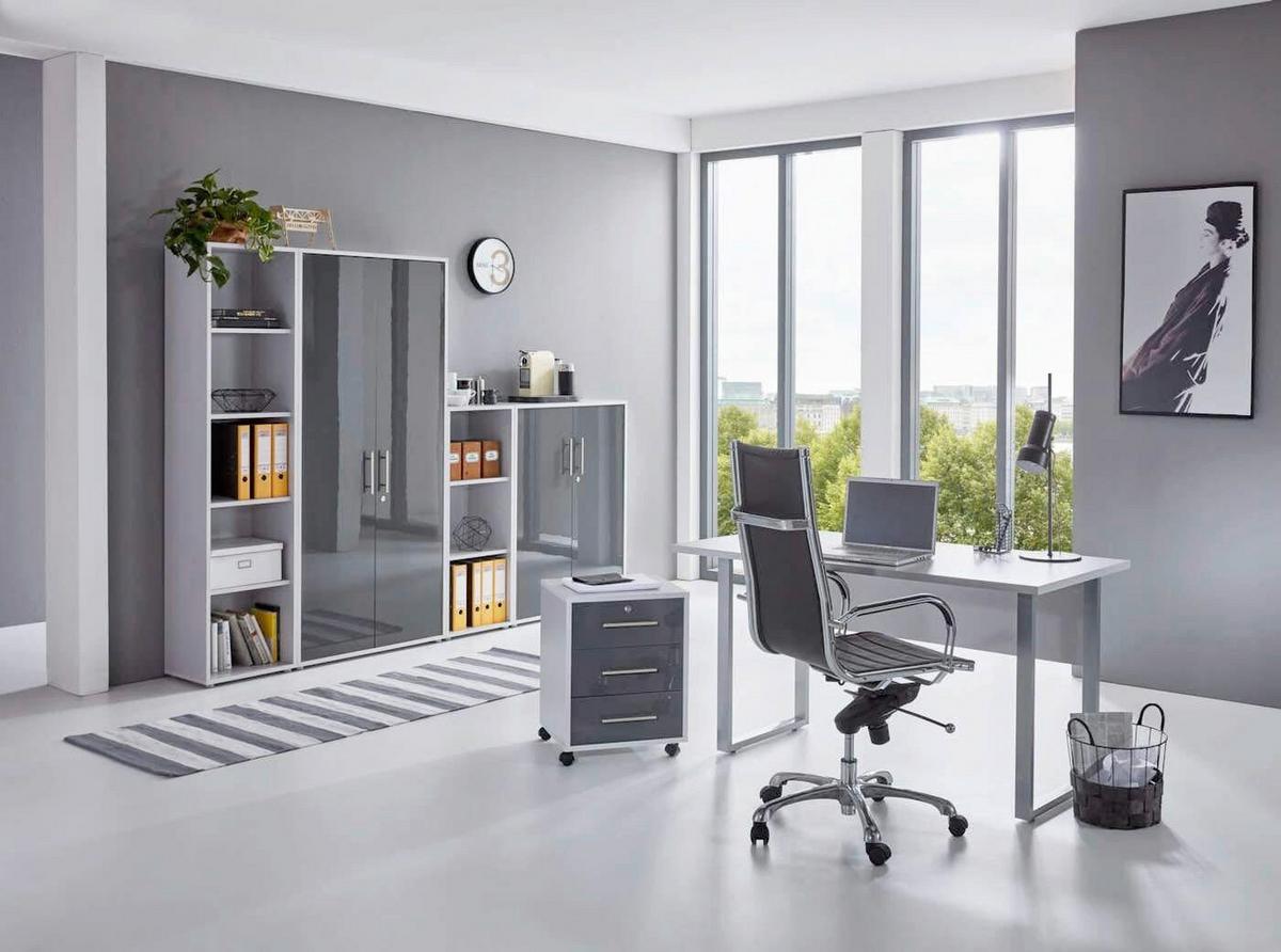 Büro Office Edition Grau/anthrazit Hochglanz - Anthrazit Hochglanz/Grau, MODERN, Holzwerkstoff/Metall - MID.YOU