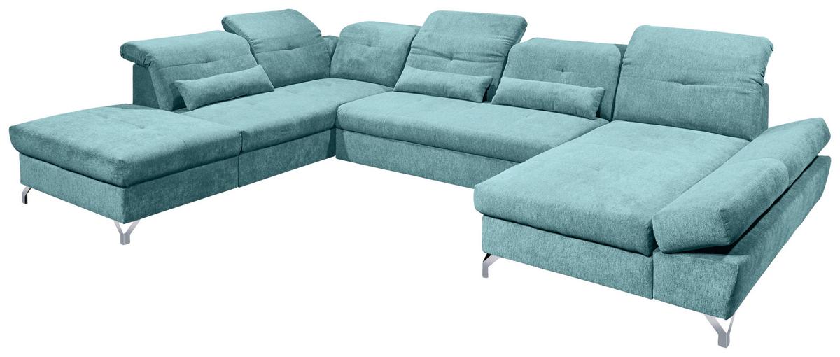 Ecksofa Melfi Türkis U: 245 Cm - Türkis/Silberfarben, MODERN, Textil (245/350/168cm) - MID.YOU