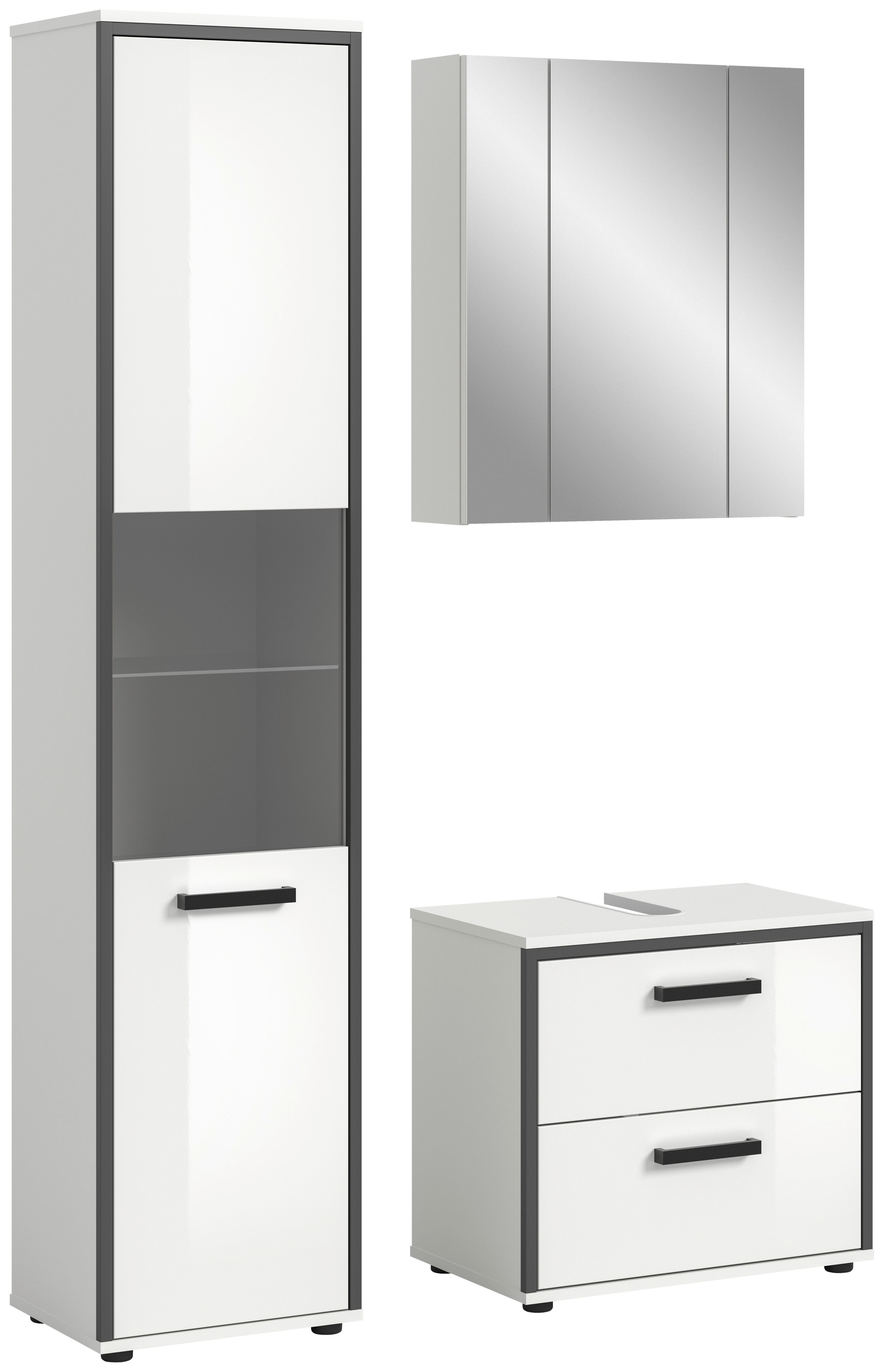 Badezimmer Schwarz/ Weiß K:100 Cm - Weiß Hochglanz/Schwarz, MODERN, Holzwerkstoff (100cm) - MID.YOU