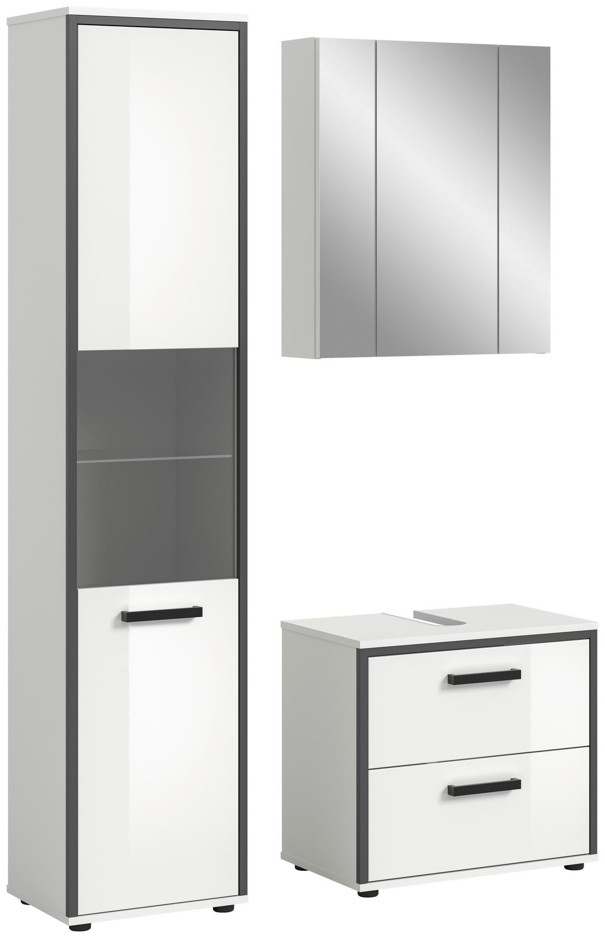 Badezimmer Schwarz/ Weiß K:100 Cm - Weiß Hochglanz/Schwarz, MODERN, Holzwerkstoff (100cm) - MID.YOU